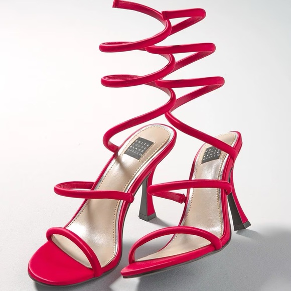 White House Black Market Women’s Red Satin Wrap High Heel Sandals Size 8.5 - Picture 1 of 8